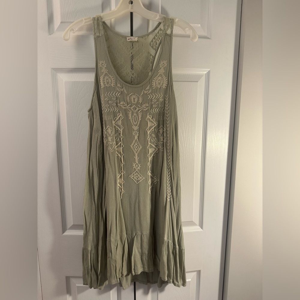 Hollister Embroidered Sleeveless Dress in Sage Green
